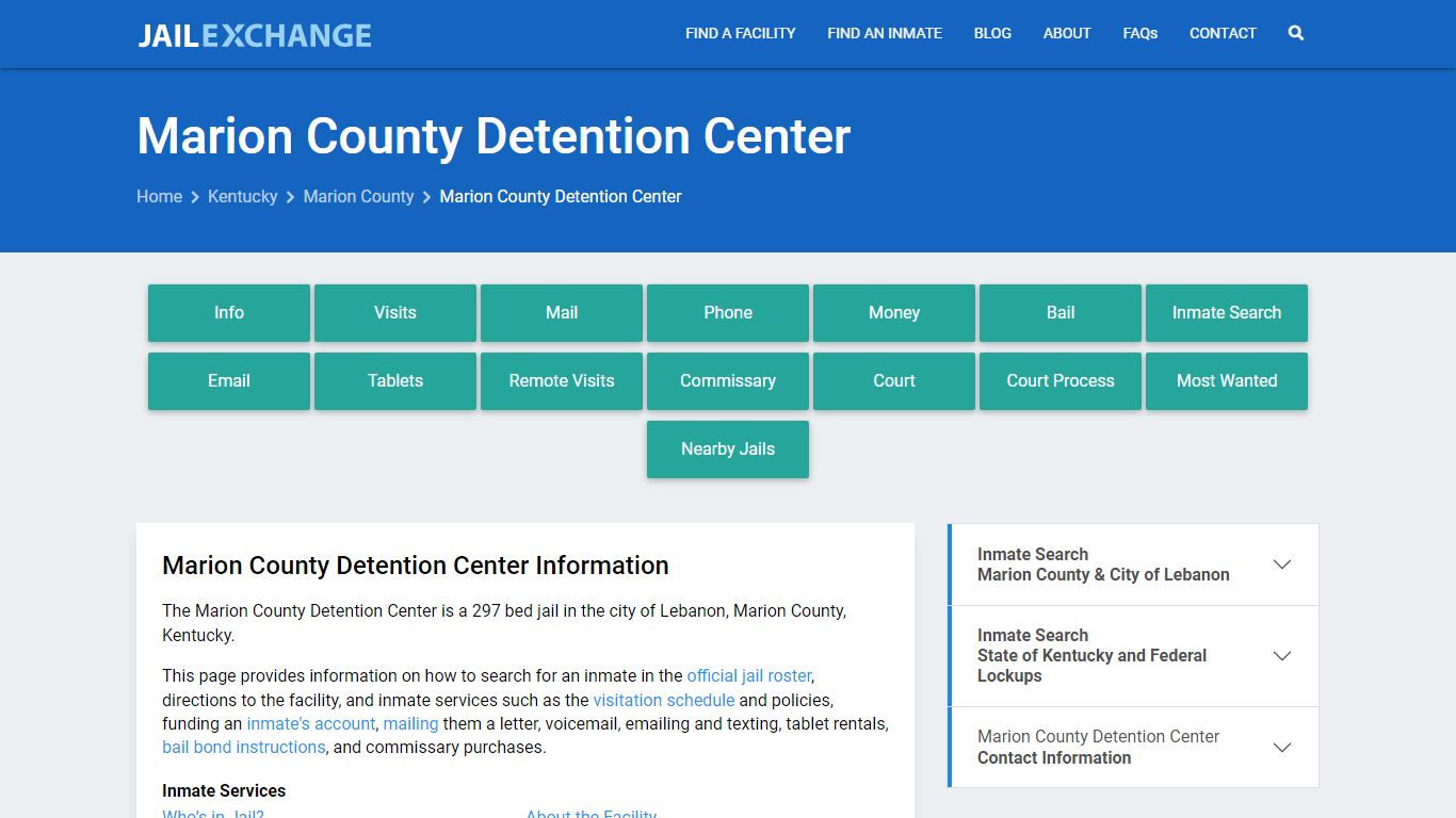 Marion County Detention Center, KY Inmate Search, Information