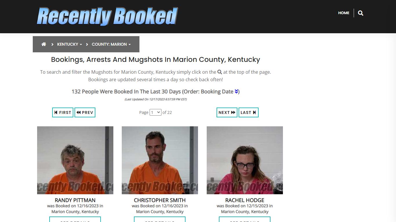 Bookings, Arrests and Mugshots in Marion County, Kentucky